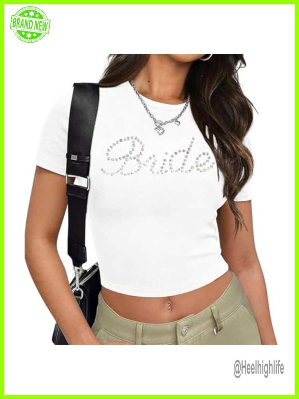 Bride Crop Tee Rhinestone Glitter Graphic Short Sleeve Wedding Party Top